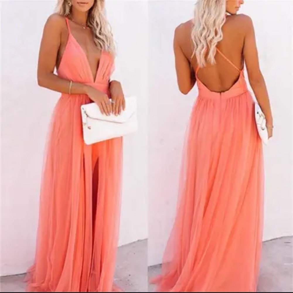 Elegant Coral Evening Gown
